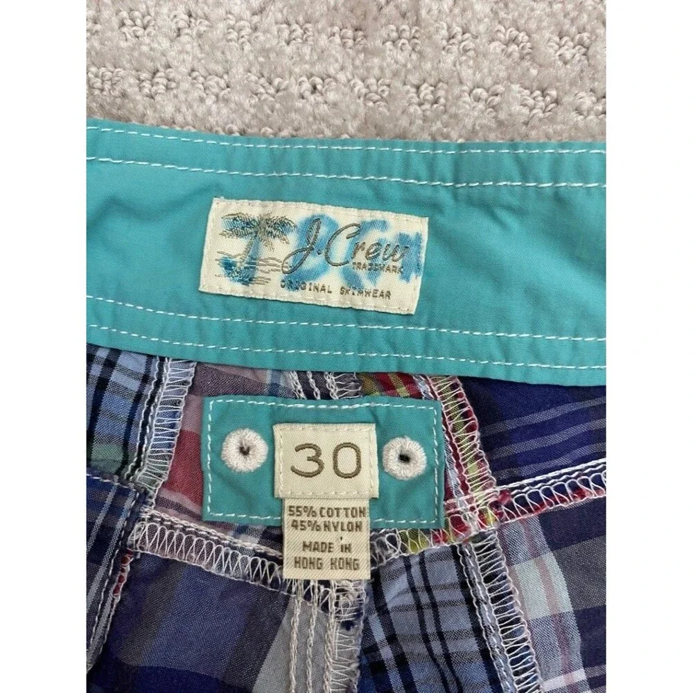 J.Crew Men's Patchwork Madras Board Shorts Swim Trunks Size 30 Multicolor Preppy